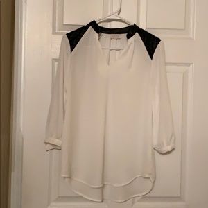 white black faux leather detail blouse